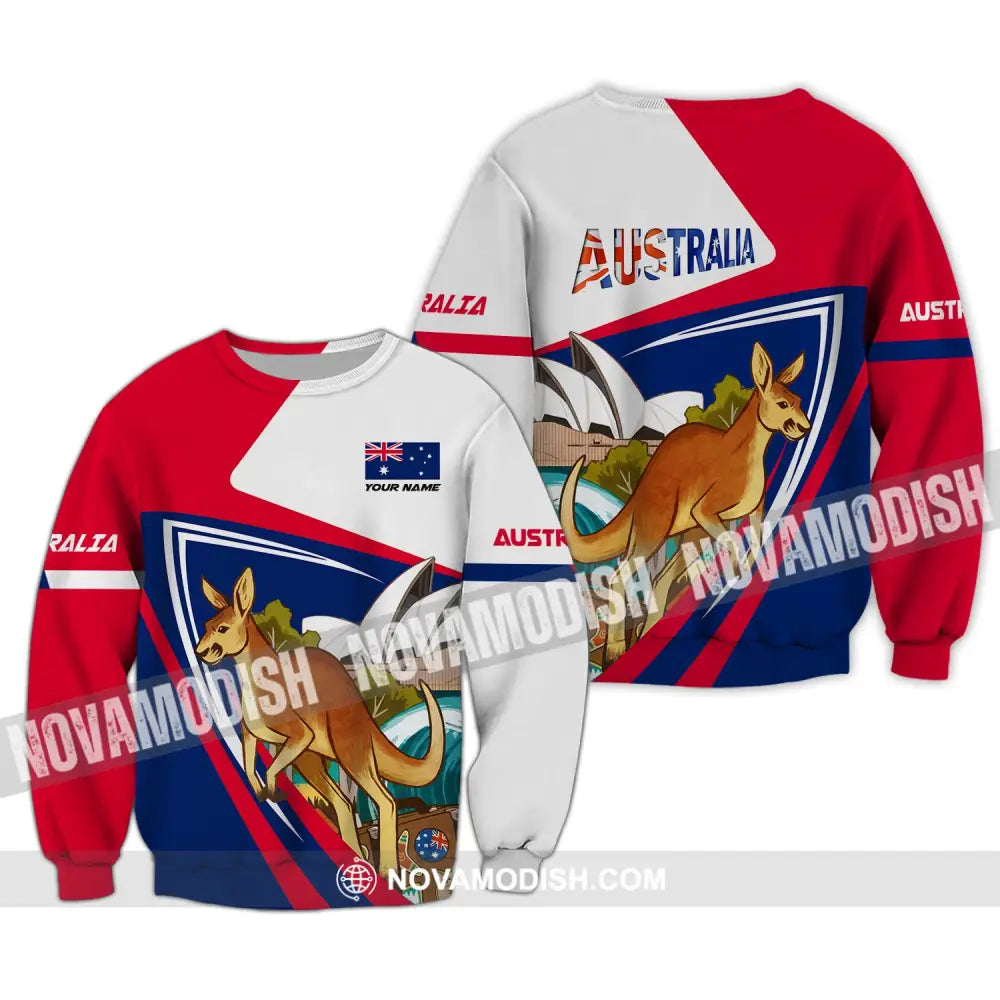 Unisex Shirt Custom Name Australia T-Shirt Kangaroo Long Sleeve / S