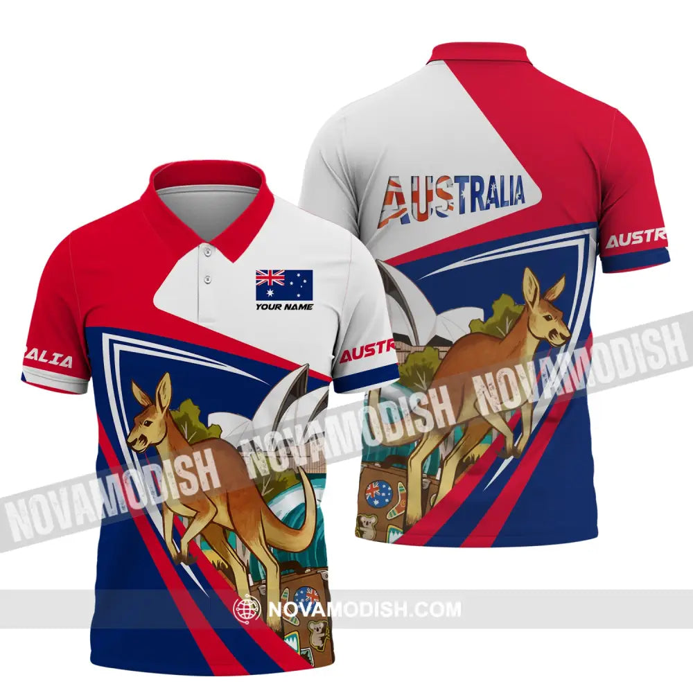 Unisex Shirt Custom Name Australia T-Shirt Kangaroo Polo / S