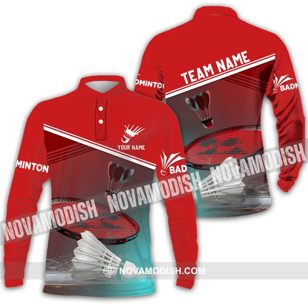 Unisex Shirt - Custom Name Badminton Shirt Long Sleeve Polo / S T-shirt