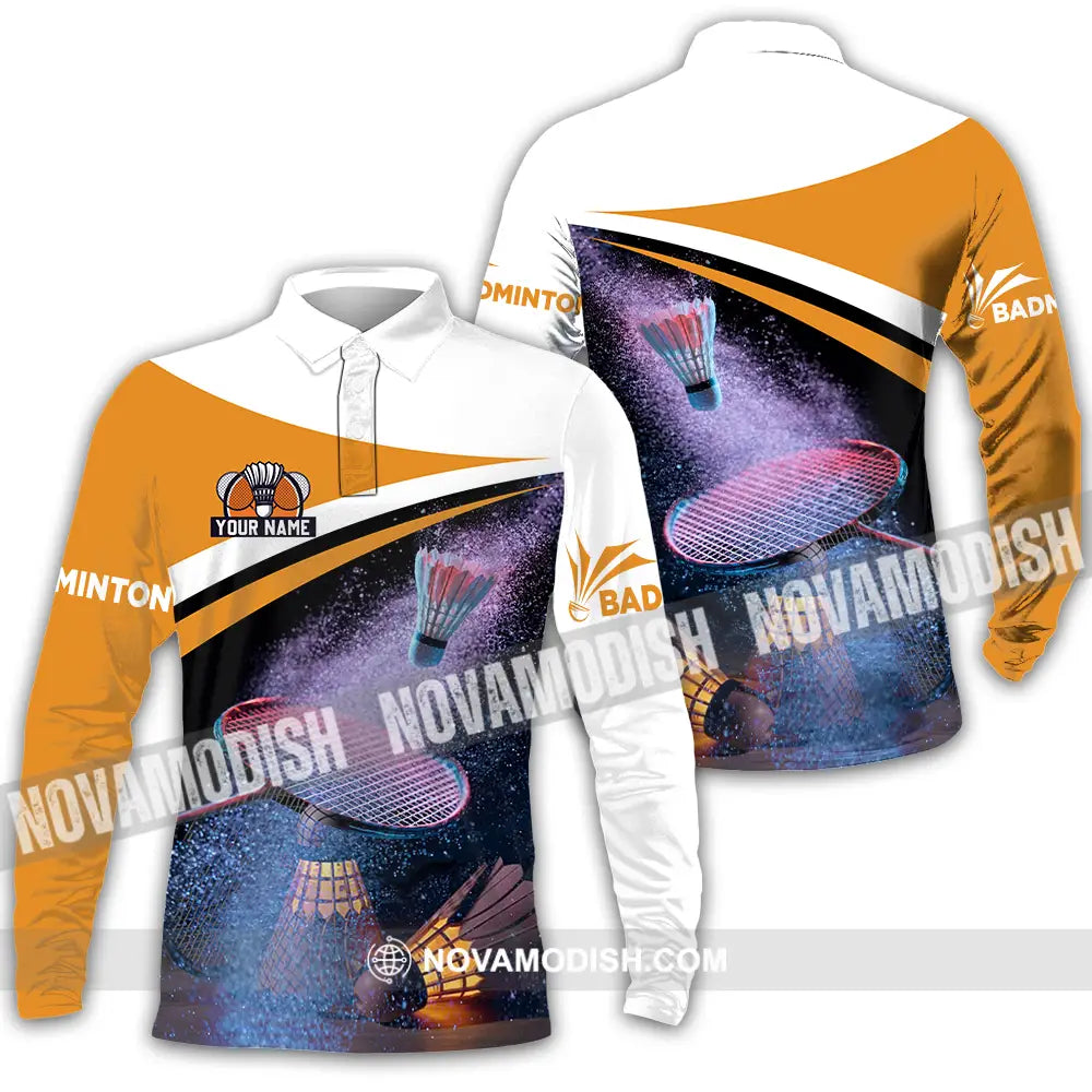 Unisex Shirt - Custom Name Badminton Player Shirt Long Sleeve Polo / S T-shirt