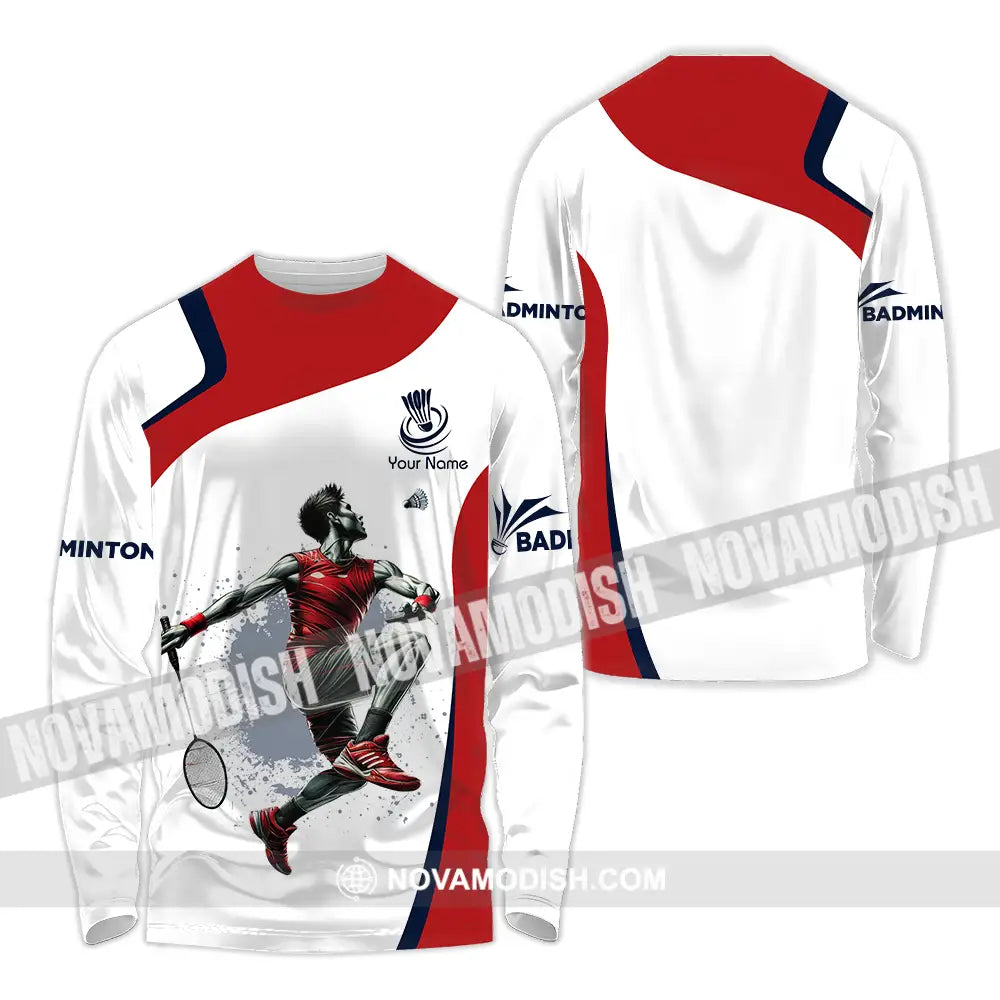 Unisex Shirt - Custom Name Badminton Player Shirt Playing Long Sleeve Shirt / S T-shirt