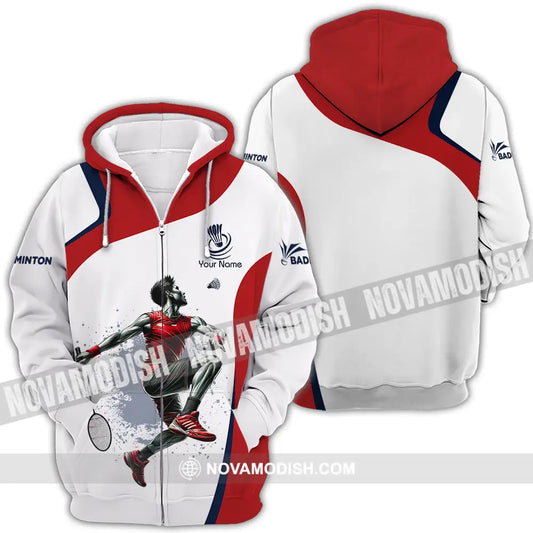 Unisex Shirt - Custom Name Badminton Player Shirt Playing Zipper Hoodie / S T-shirt
