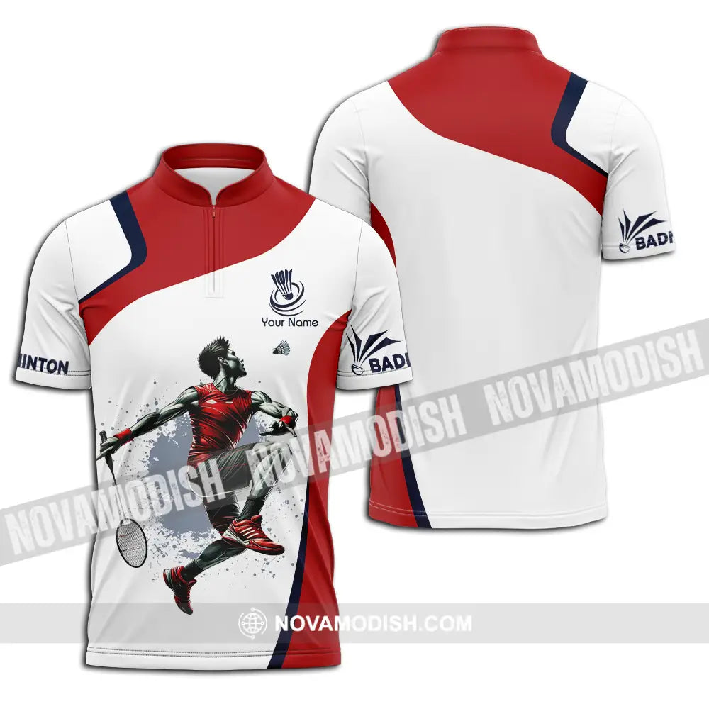 Unisex Shirt - Custom Name Badminton Player Shirt Playing Zipper Polo Shirt / S T-shirt