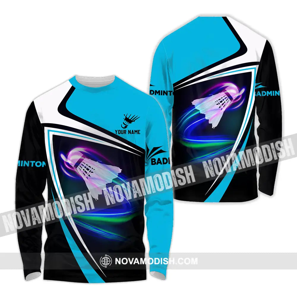 Unisex Shirt - Custom Name Badminton Player Shirt Shuttlecock Long Sleeve Shirt / S T-shirt