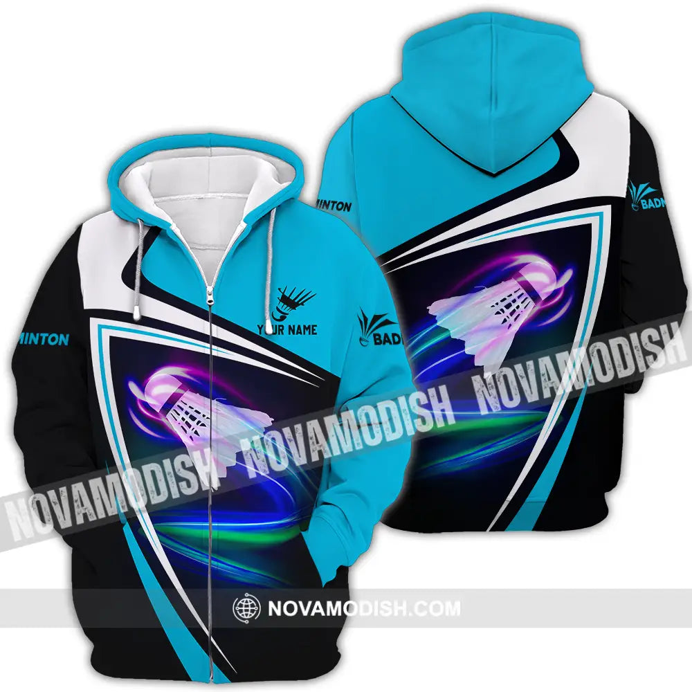Unisex Shirt - Custom Name Badminton Player Shirt Shuttlecock Zipper Hoodie / S T-shirt
