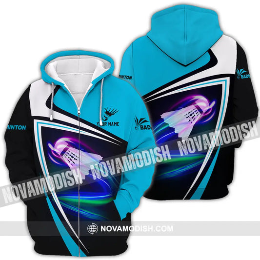 Unisex Shirt - Custom Name Badminton Player Shirt Shuttlecock Zipper Hoodie / S T-shirt