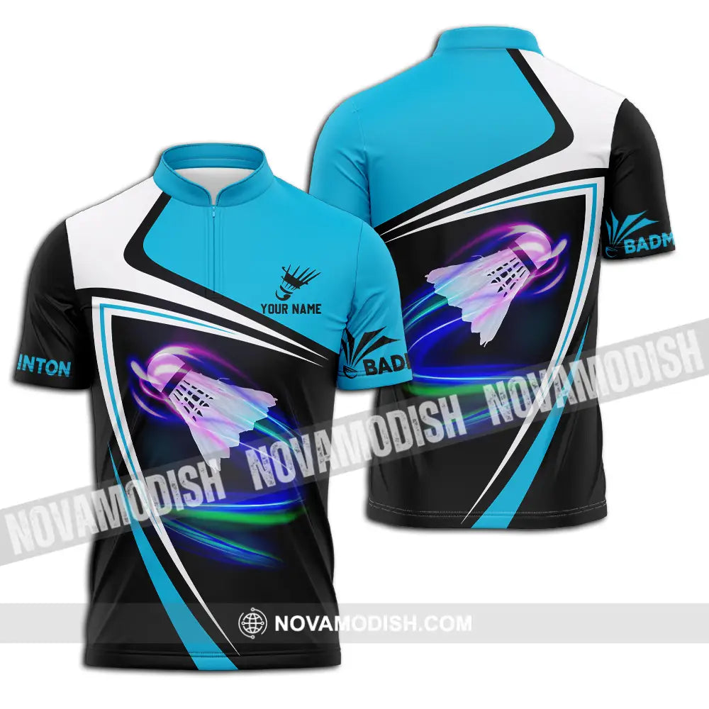 Unisex Shirt - Custom Name Badminton Player Shirt Shuttlecock Zipper Polo Shirt / S T-shirt