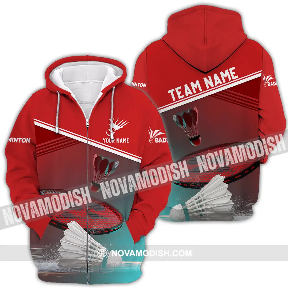 Unisex Shirt - Custom Name Badminton Shirt Zipper Hoodie / S T-shirt