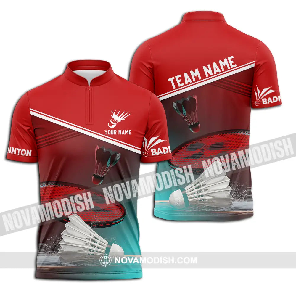 Unisex Shirt - Custom Name Badminton Shirt Zipper Polo Shirt / S T-shirt