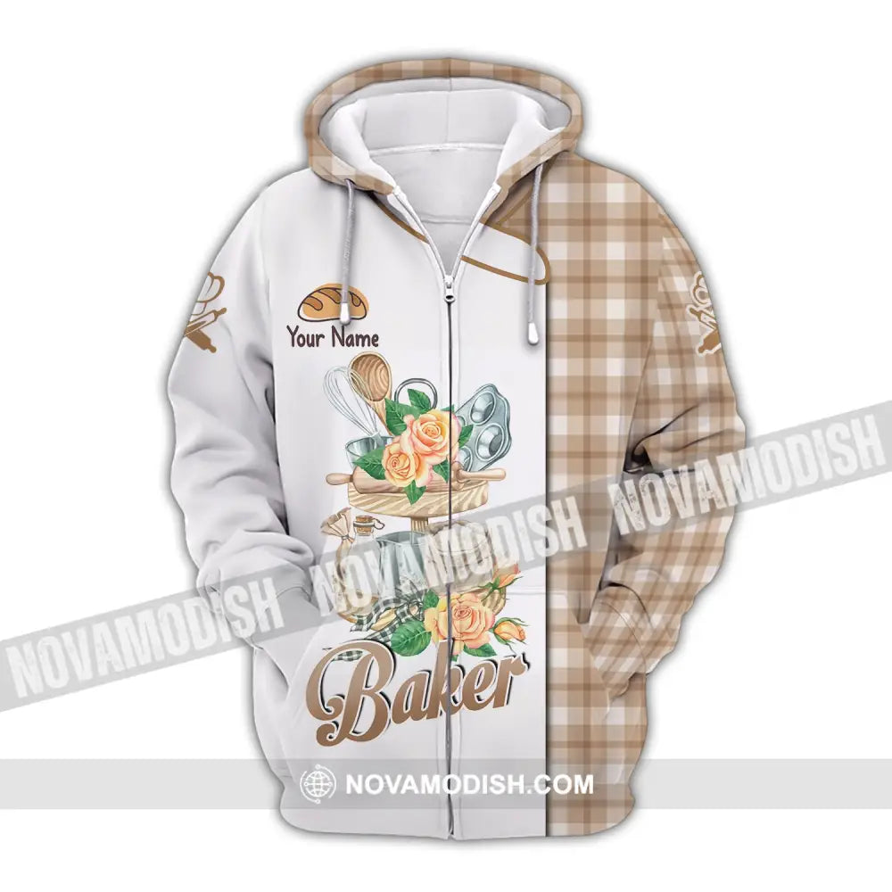 Unisex Shirt Custom Name Baker Bakery Chef Baking Lovers Gift Zipper Hoodie / S T-Shirt