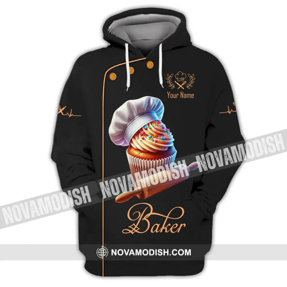 Unisex Shirt Custom Name Baker Bakery Chef Polo Long Sleeve Shop T-Shirt Hoodie / S