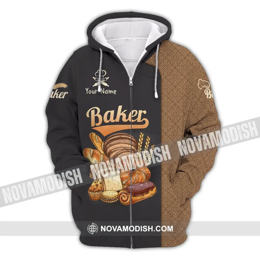 Unisex Shirt Custom Name Baker Bakery Shop Chef Baking Lovers Gift Zipper Hoodie / S T-Shirt
