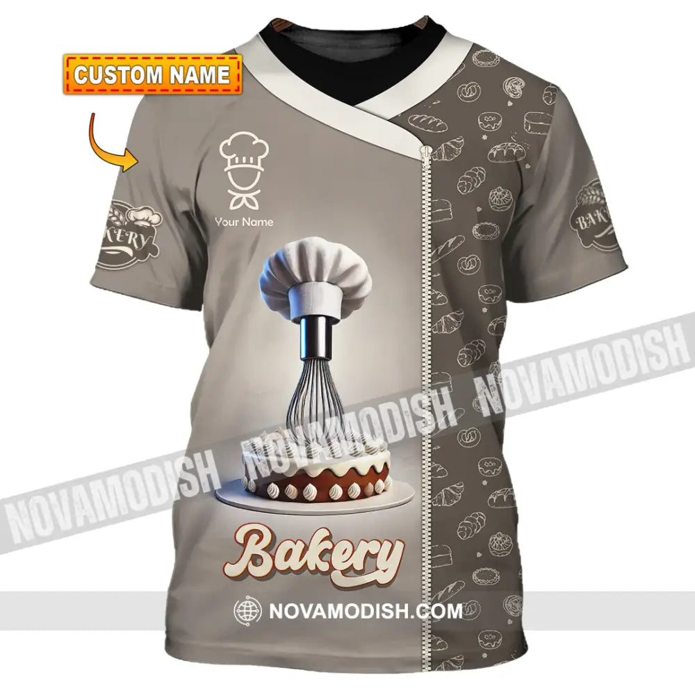 Unisex Shirt Custom Name Baker Bakery Shop T-Shirt Chef Polo Long Sleeve T-Shirt