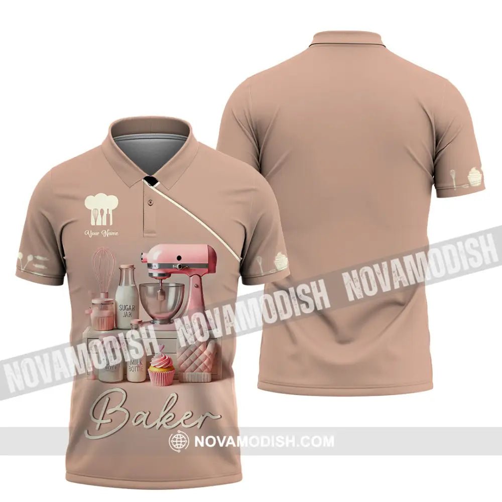 Unisex Shirt Custom Name Baker Bakery Shop T-Shirt Chef Polo Long Sleeve / S T-Shirt