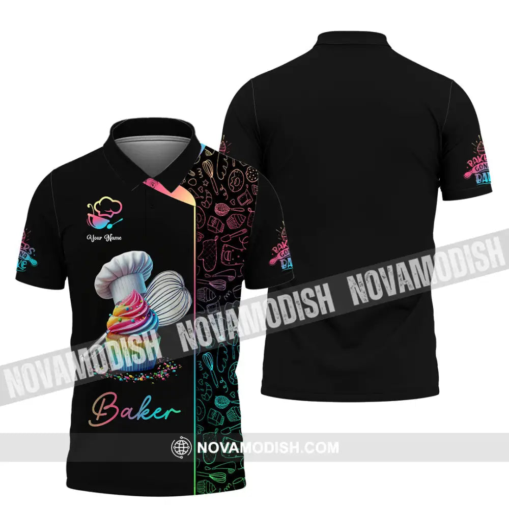 Unisex Shirt Custom Name Baker Bakery Shop T-Shirt Chef Polo Long Sleeve / S T-Shirt