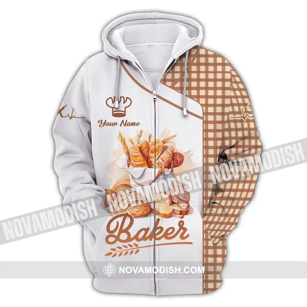 Unisex Shirt Custom Name Baker Bakery Shop Uniform Chef Hoodie Baking Lovers Gift Zipper / S T-Shirt