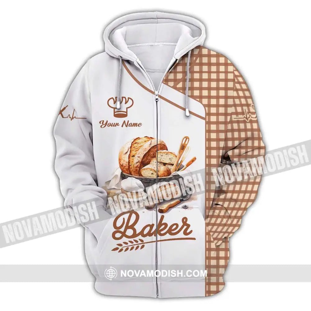 Unisex Shirt Custom Name Baker Bakery Uniform Chef Baking Lovers Gift Zipper Hoodie / S T-Shirt