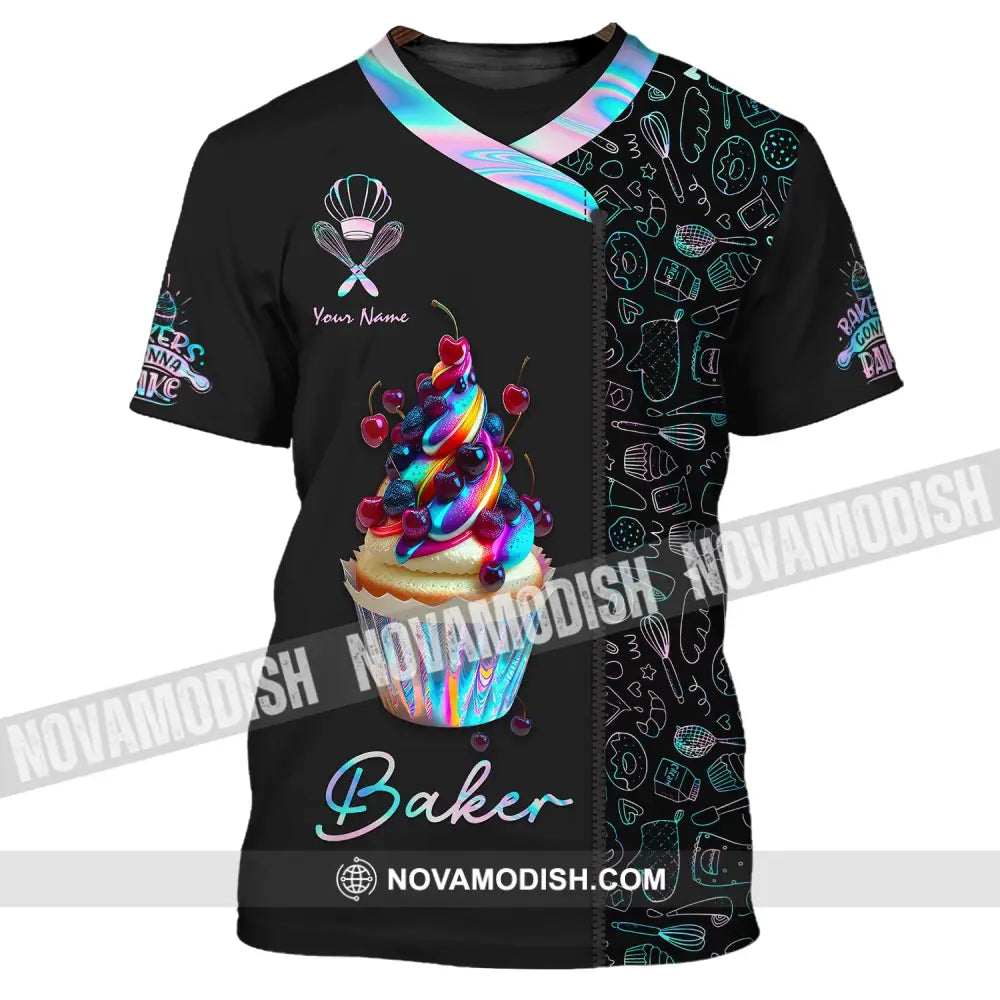 Unisex Shirt Custom Name Baker Baking Lover Bakery Shop T-Shirt Chef Polo Long Sleeve / S