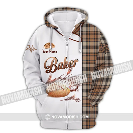 Unisex Shirt Custom Name Baker Baking Lovers Gift Bakery Chef Zipper Hoodie / S T-Shirt