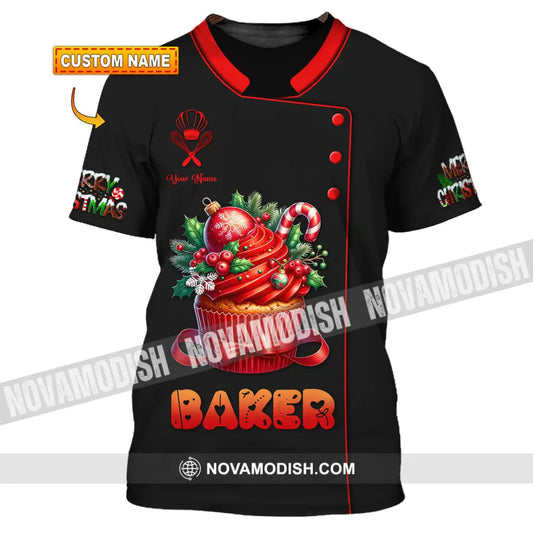 Unisex Shirt Custom Name Baker Christmas Bakery Shop T-Shirt Chef Polo Long Sleeve T-Shirt