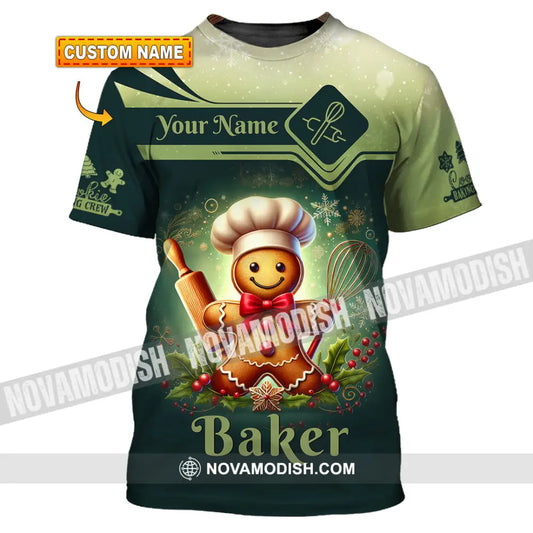 Unisex Shirt Custom Name Baker Christmas Bakery Shop T-Shirt Chef Polo Long Sleeve T-Shirt