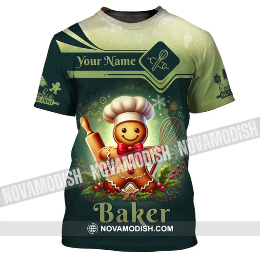 Unisex Shirt Custom Name Baker Christmas Bakery Shop T-Shirt Chef Polo Long Sleeve / S T-Shirt