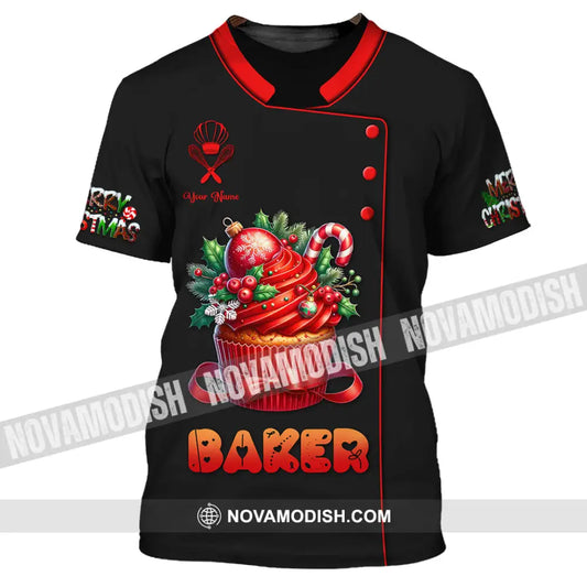 Unisex Shirt Custom Name Baker Christmas Bakery Shop T-Shirt Chef Polo Long Sleeve / S T-Shirt