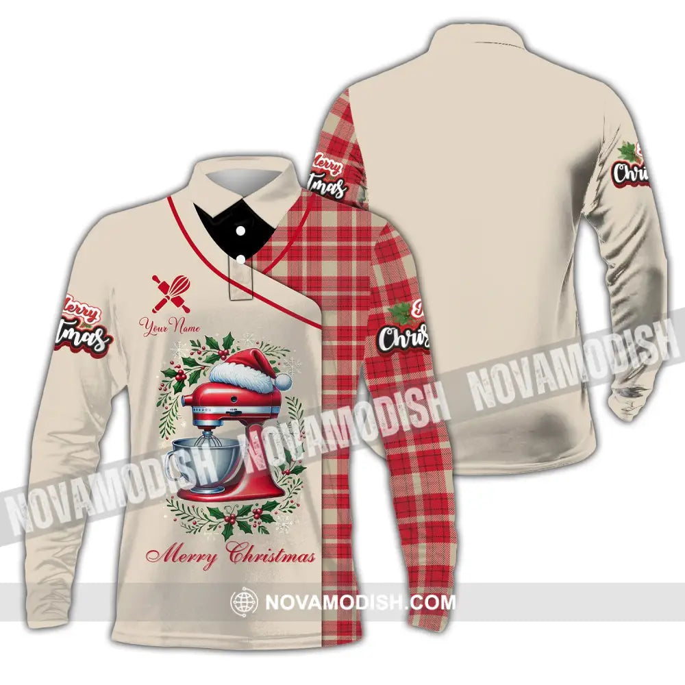 Unisex Shirt Custom Name Baker Christmas Polo Long Sleeve T-Shirt / S T-Shirt