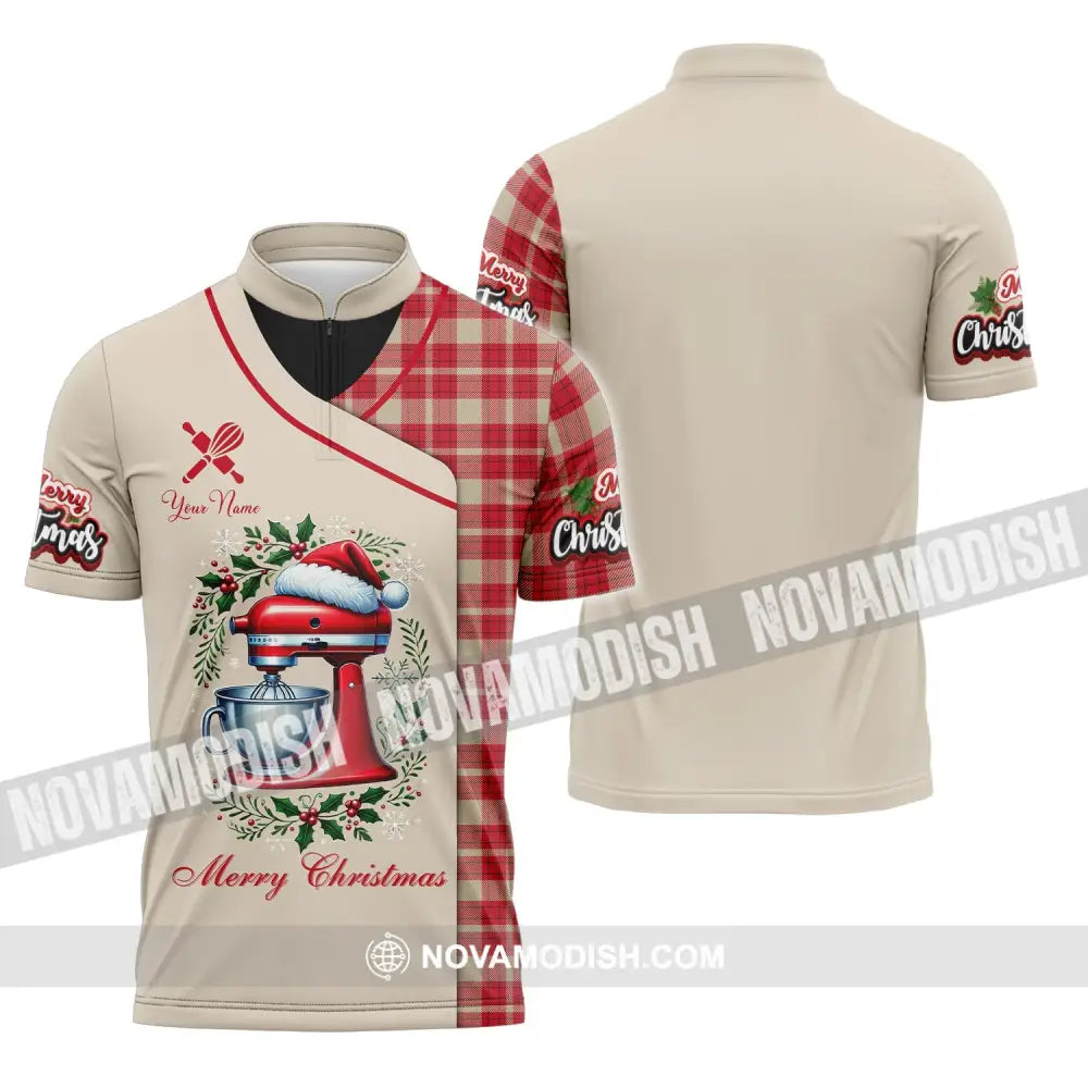 Unisex Shirt Custom Name Baker Christmas Polo Long Sleeve T-Shirt Zipper / S T-Shirt