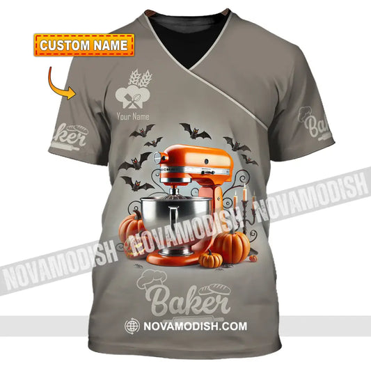 Unisex Shirt Custom Name Baker Halloween Gift Polo Long Sleeve T-Shirt