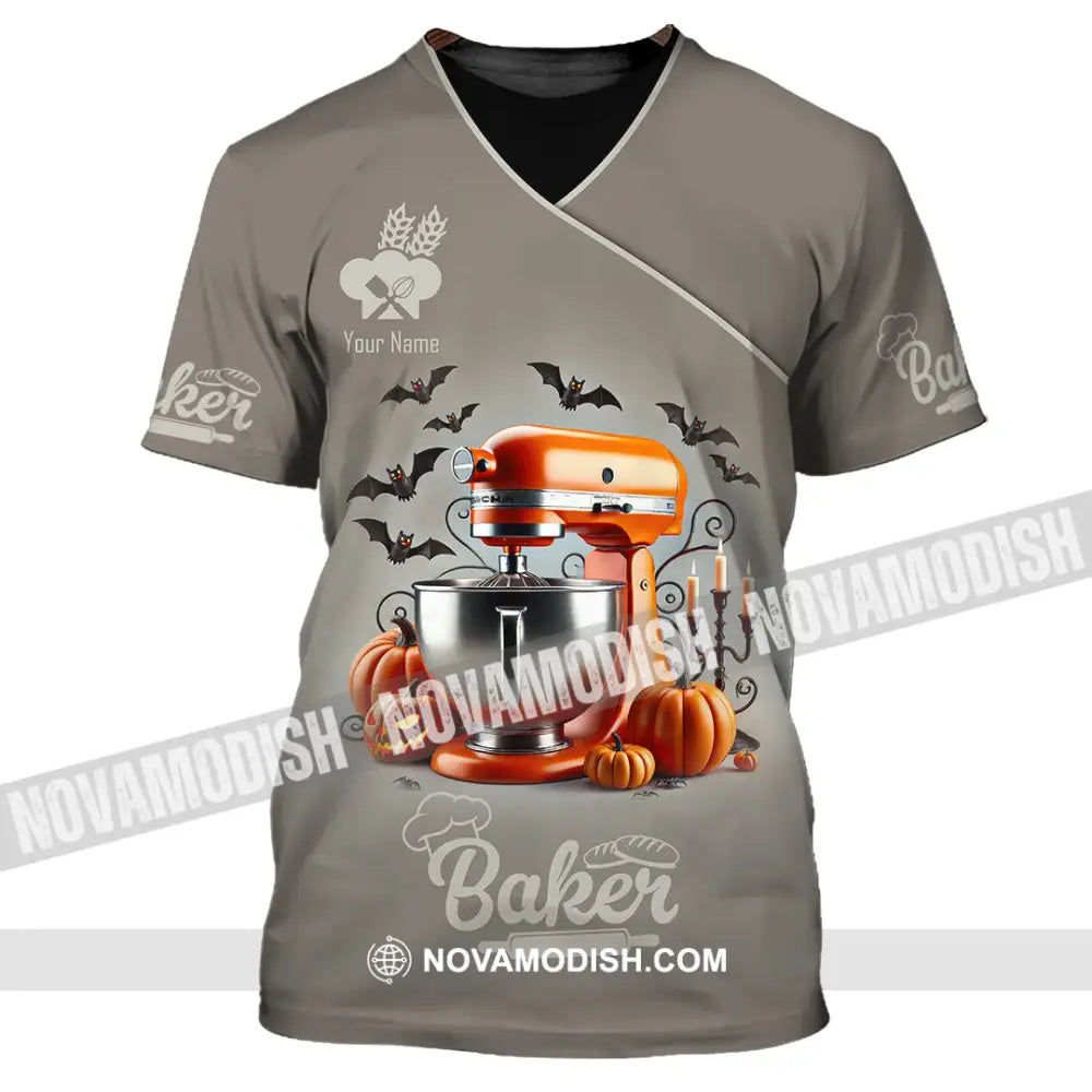 Unisex Shirt Custom Name Baker Halloween Gift Polo Long Sleeve T-Shirt / S T-Shirt