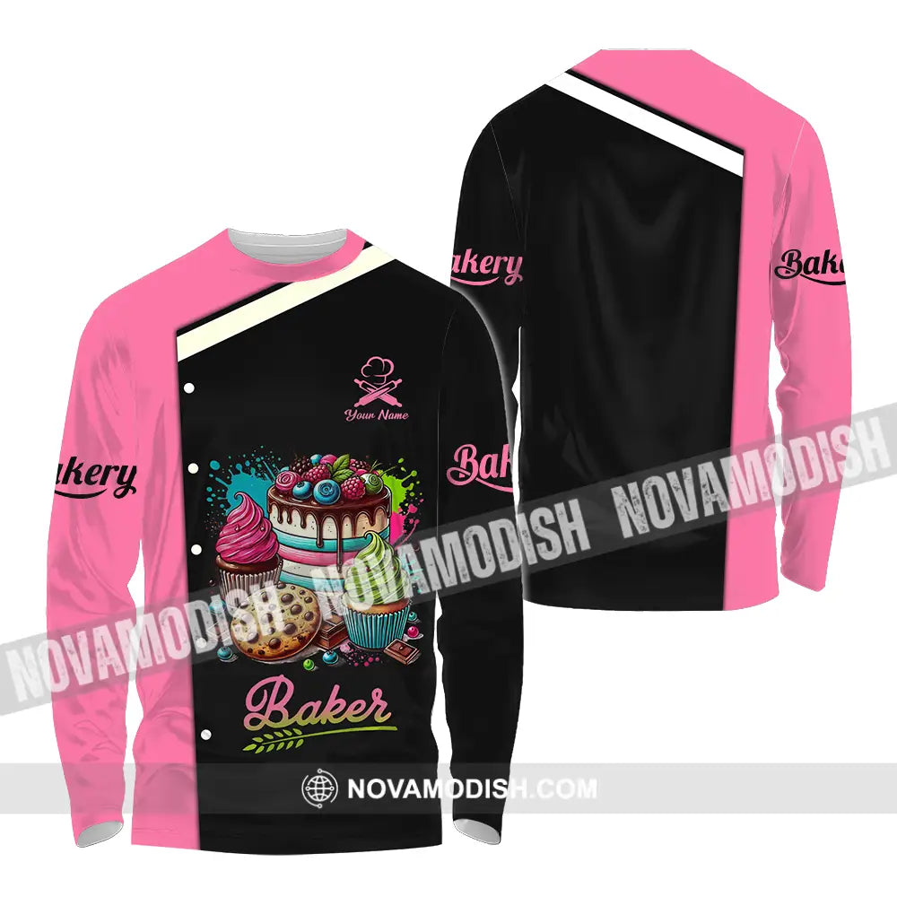 Unisex Shirt - Custom Name Baker Shirt Sweet Cake Long Sleeve Shirt / S T-shirt