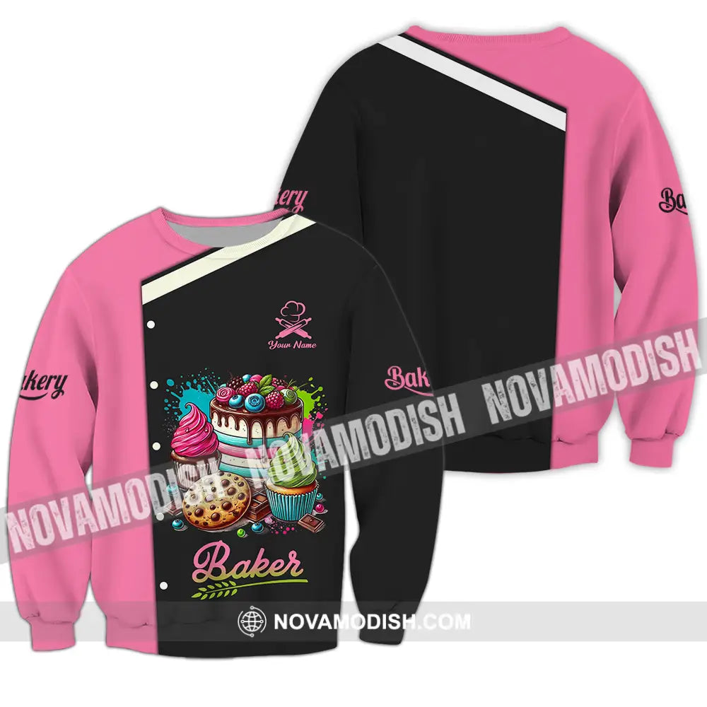 Unisex Shirt - Custom Name Baker Shirt Sweet Cake Long Sleeve / S T-shirt