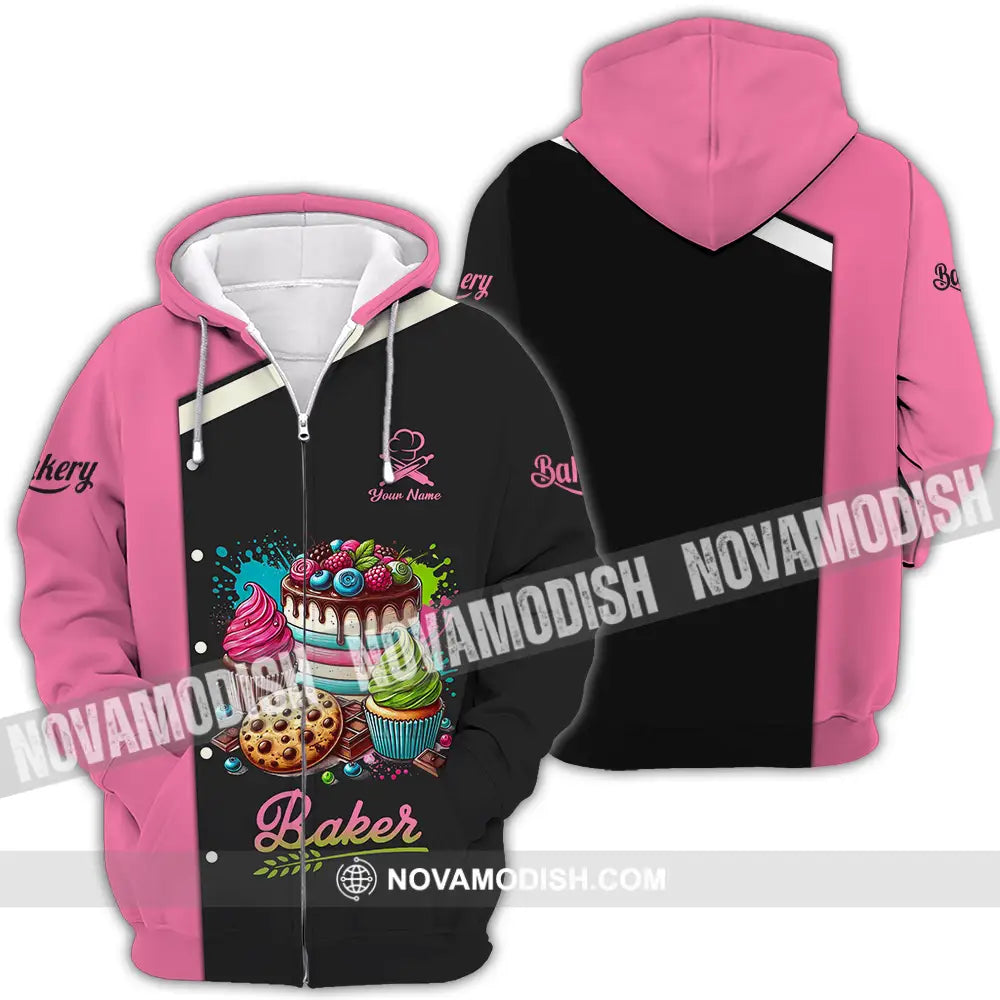 Unisex Shirt - Custom Name Baker Shirt Sweet Cake Zipper Hoodie / S T-shirt