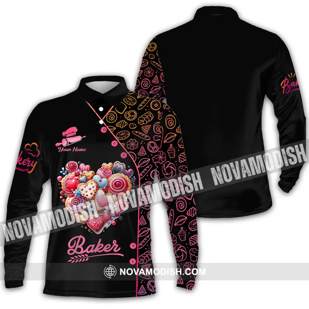 Unisex Shirt - Custom Name Shirt Baker Sweet Heart Long Sleeve Polo / S T-shirt