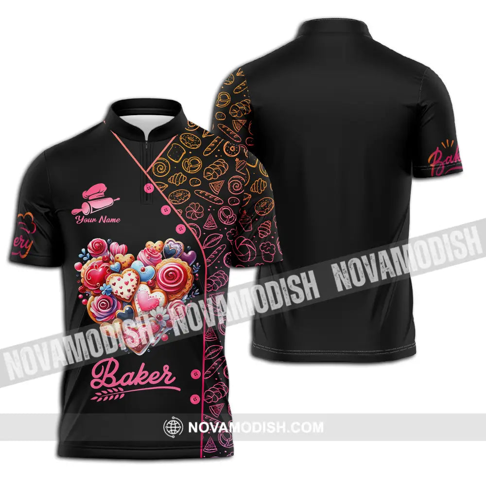 Unisex Shirt - Custom Name Shirt Baker Sweet Heart Zipper Polo Shirt / S T-shirt