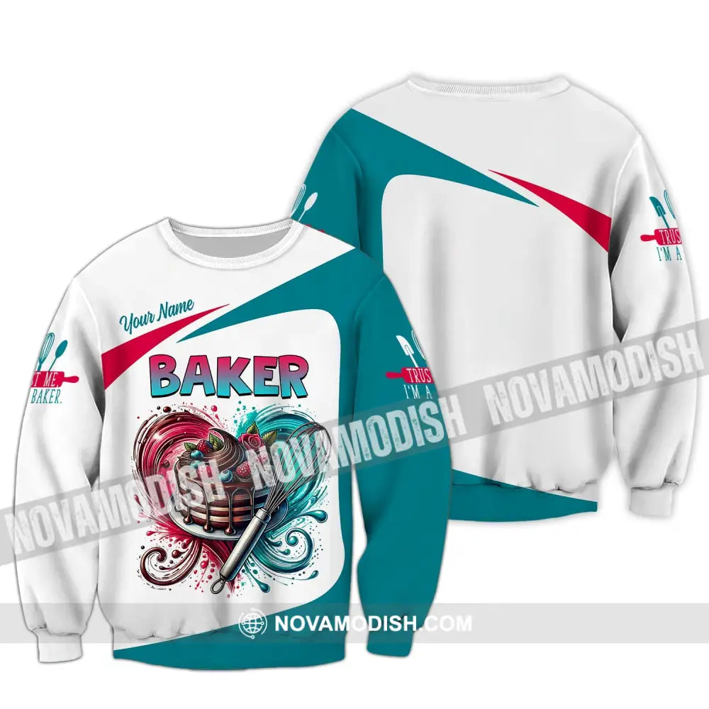 Unisex Shirt Custom Name Baker T-Shirt For Bakery Shop Uniform Gift Baking Lover Long Sleeve / S