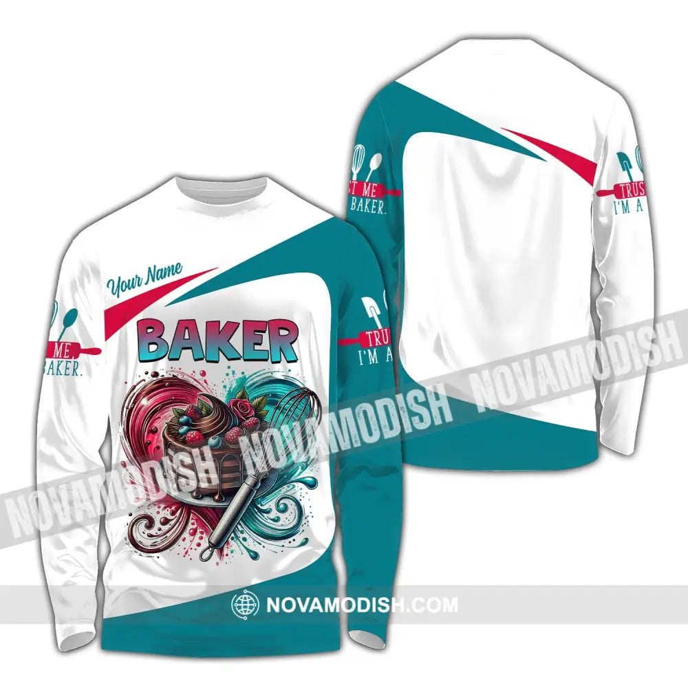 Unisex Shirt Custom Name Baker T-Shirt For Bakery Shop Uniform Gift Baking Lover Long Sleeve / S