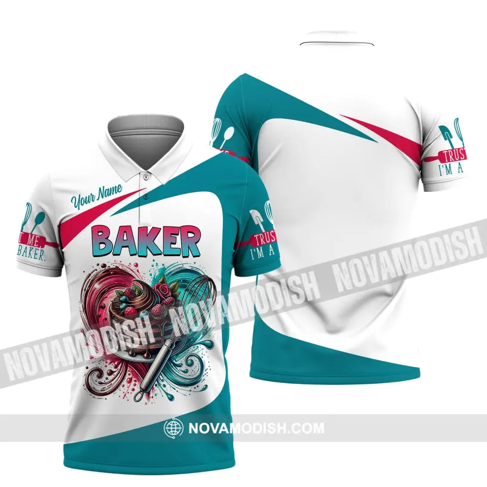 Unisex Shirt Custom Name Baker T-Shirt For Bakery Shop Uniform Gift Baking Lover Polo / S T-Shirt