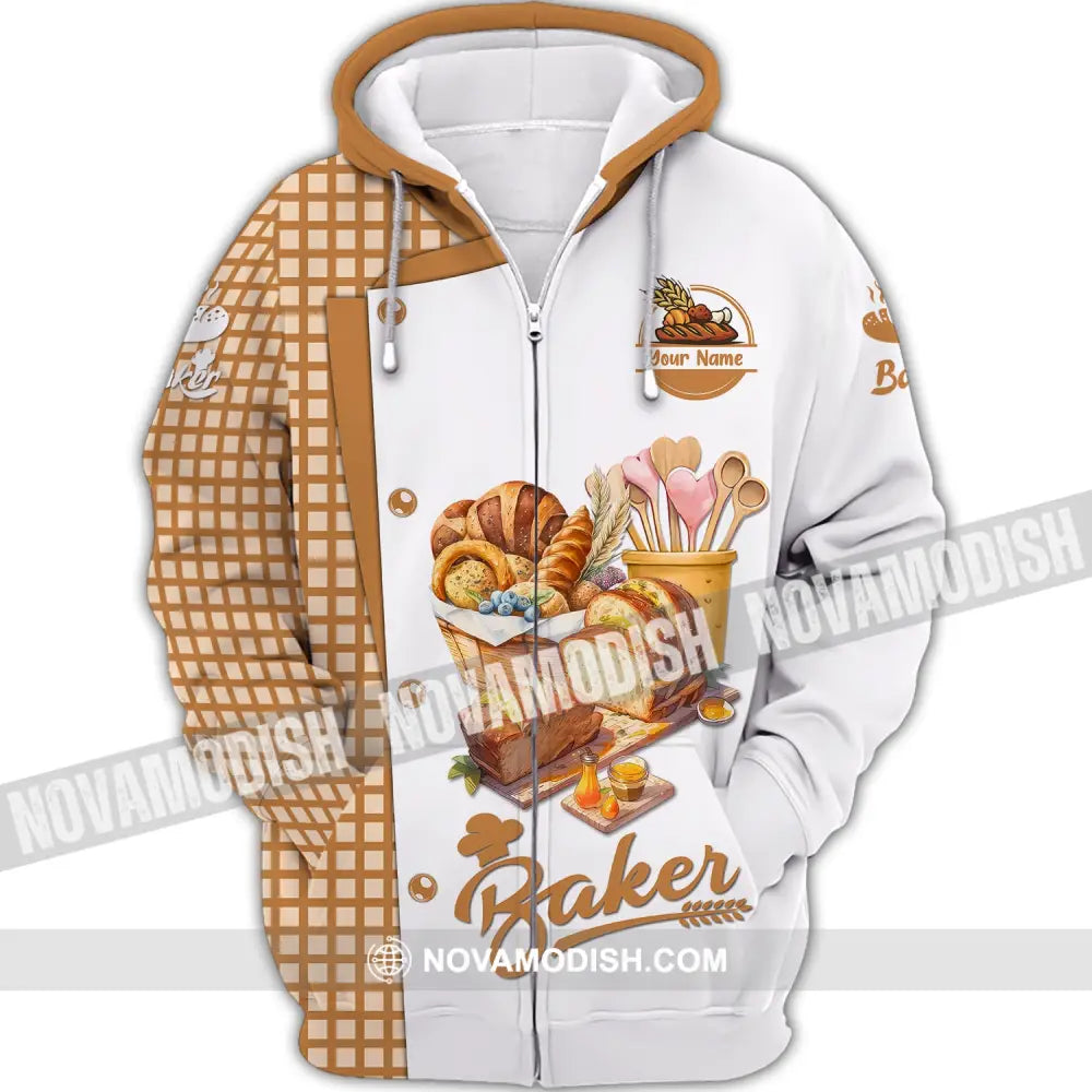 Unisex Shirt Custom Name Bakery Baker Chef Baking Lovers Gift Zipper Hoodie / S T-Shirt