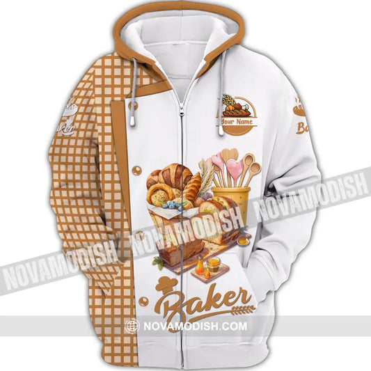 Unisex Shirt Custom Name Bakery Baker Chef Baking Lovers Gift Zipper Hoodie / S T-Shirt