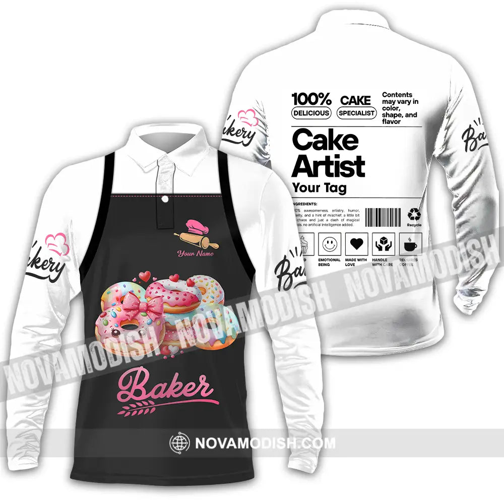 Unisex Shirt - Custom Name Shirt Bakery Cake Artist Long Sleeve Polo / S T-shirt