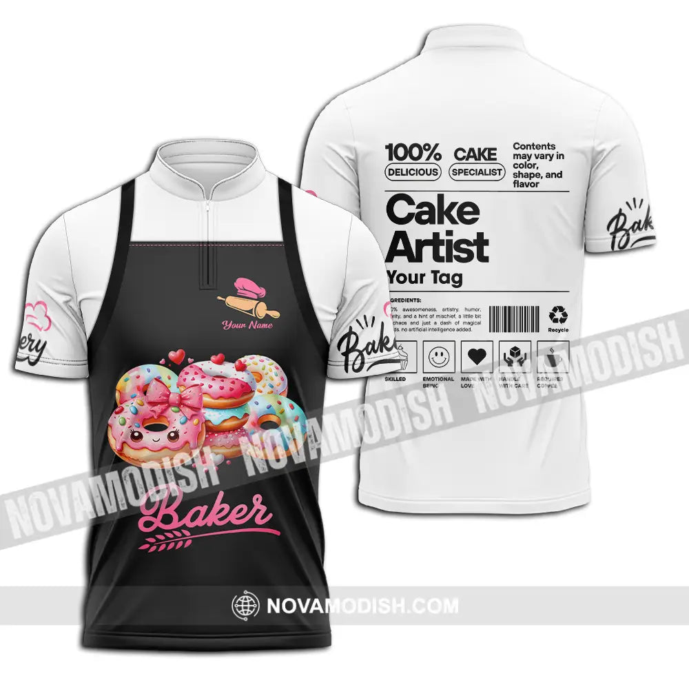 Unisex Shirt - Custom Name Shirt Bakery Cake Artist Zipper Polo Shirt / S T-shirt
