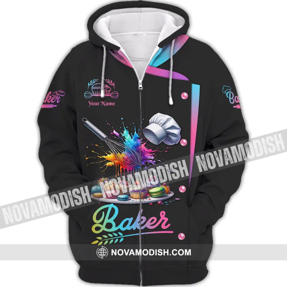 Unisex Shirt Custom Name Bakery Chef Shop T-Shirt Bakers Gift Zipper Hoodie / S