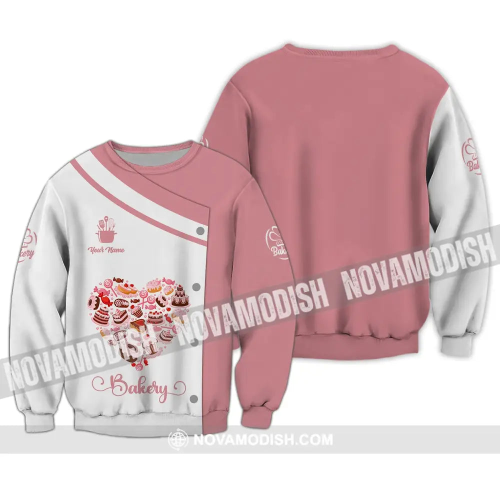 Unisex Shirt - Custom Name Shirt - Bakery Pink Heart Long Sleeve / S T-shirt