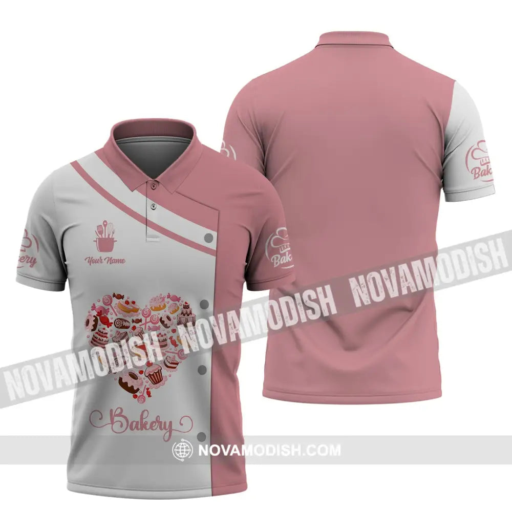 Unisex Shirt - Custom Name Shirt - Bakery Pink Heart Polo Shirt / S T-shirt