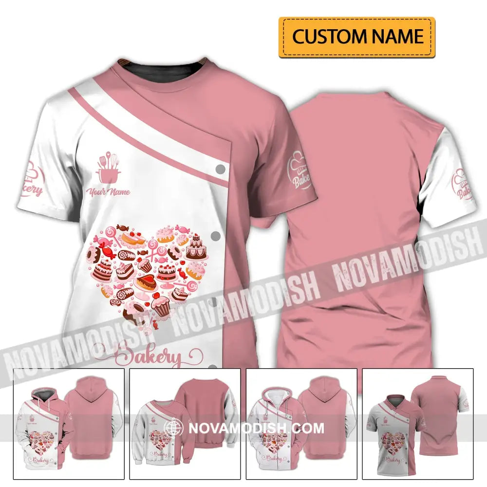Unisex Shirt - Custom Name Shirt - Bakery Pink Heart T-shirt