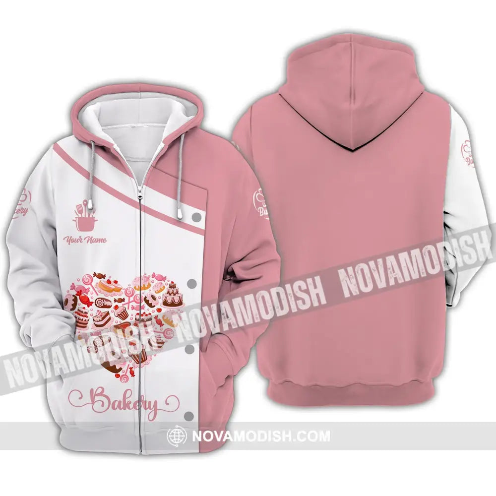 Unisex Shirt - Custom Name Shirt - Bakery Pink Heart Zipper Hoodie / S T-shirt