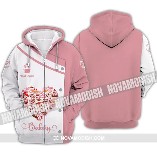 Unisex Shirt - Custom Name Shirt - Bakery Pink Heart Zipper Hoodie / S T-shirt