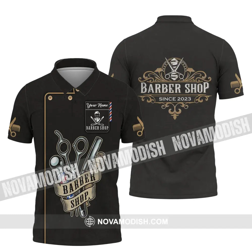 Unisex Shirt Custom Name Barber Hairstylist Apparel T-Shirt For Shop Polo / S